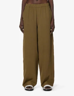 Max Mara Zigano Relaxed-fit High-rise Silk Trousers -Whistles Closet Shop R04156238 OLIVEGREEN ALT02
