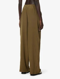 Max Mara Zigano Relaxed-fit High-rise Silk Trousers -Whistles Closet Shop R04156238 OLIVEGREEN ALT03