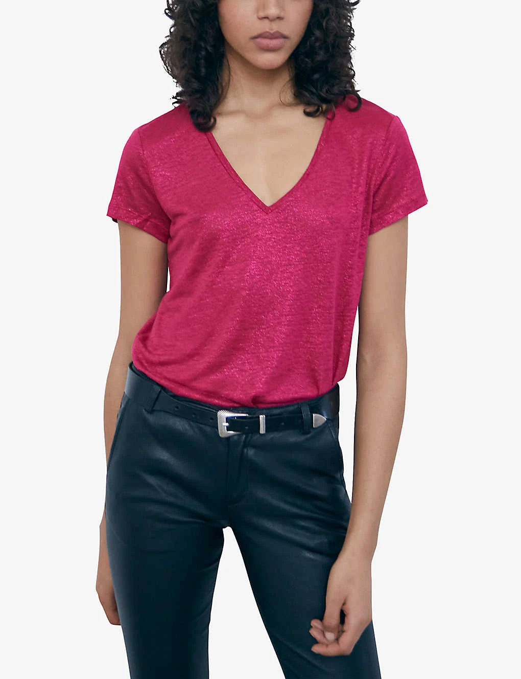 Ikks V-neck Short-sleeved Linen T-shirt 3 Ikks V-neck Short-sleeved Linen T-shirt - Image 3