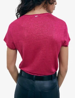 Ikks V-neck Short-sleeved Linen T-shirt 8 Ikks V-neck Short-sleeved Linen T-shirt -Whistles Closet Shop R04156271 PURPLE ALT03