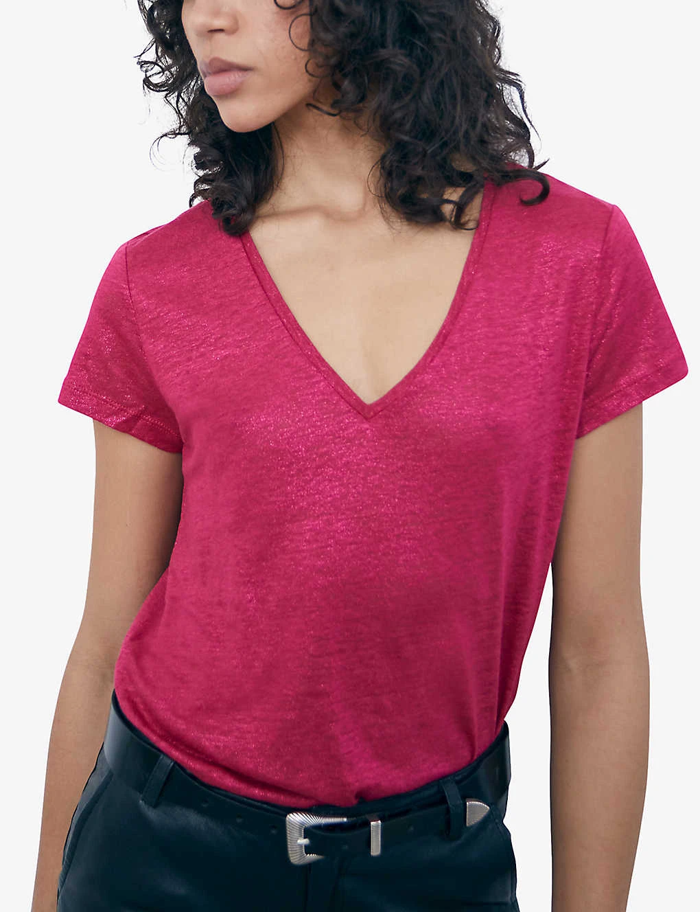 Ikks V-neck Short-sleeved Linen T-shirt 5 Ikks V-neck Short-sleeved Linen T-shirt - Image 5