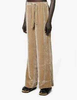 Straight-leg Relaxed-fit Silk-blend Velour Trousers -Whistles Closet Shop R04156841 SAND ALT02