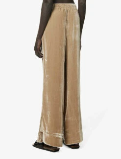 Straight-leg Relaxed-fit Silk-blend Velour Trousers -Whistles Closet Shop R04156841 SAND ALT03