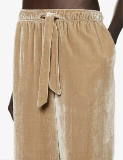 Straight-leg Relaxed-fit Silk-blend Velour Trousers -Whistles Closet Shop R04156841 SAND ALT04