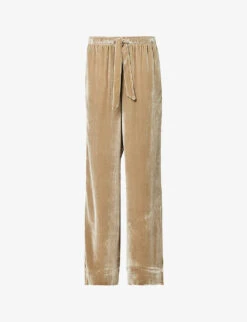 Straight-leg Relaxed-fit Silk-blend Velour Trousers