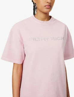 Filthy Rich Crystal-embellished Cotton T-shirt 10 Filthy Rich Crystal-embellished Cotton T-shirt -Whistles Closet Shop R04156847 ROSE ALT04