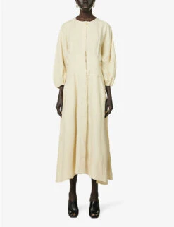 Round-neck Flared-hem Relaxed-fit Linen Maxi Dress 7 Round-neck Flared-hem Relaxed-fit Linen Maxi Dress -Whistles Closet Shop R04157388 BEIGE ALT02