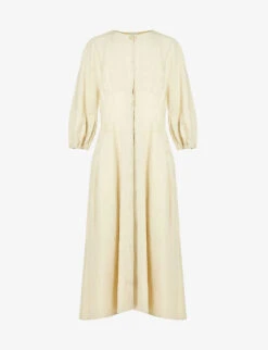 Round-neck Flared-hem Relaxed-fit Linen Maxi Dress