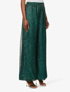 Metallic Plisse Woven Trousers -Whistles Closet Shop R04157911 TEAL ALT02