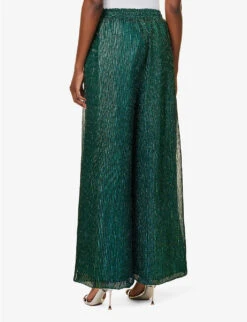 Metallic Plisse Woven Trousers -Whistles Closet Shop R04157911 TEAL ALT03