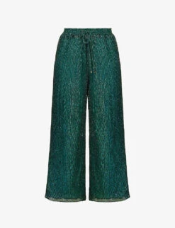 Metallic Plisse Woven Trousers