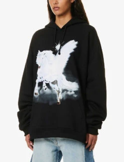 Unicorn Graphic-print Relaxed-fit Cotton-jersey Hoody -Whistles Closet Shop R04158077 BLACK ALT02