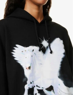 Unicorn Graphic-print Relaxed-fit Cotton-jersey Hoody -Whistles Closet Shop R04158077 BLACK ALT04