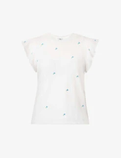 RAILS Birdie Floral-embroidered Cotton T-shirt