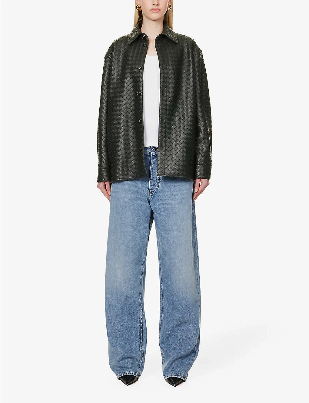 Bottega Veneta Intrecciato Dipped-hem Leather Shirt 2 Bottega Veneta Intrecciato Dipped-hem Leather Shirt - Image 2