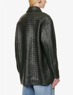 Bottega Veneta Intrecciato Dipped-hem Leather Shirt 9 Bottega Veneta Intrecciato Dipped-hem Leather Shirt -Whistles Closet Shop R04159965 DARKGREEN ALT03