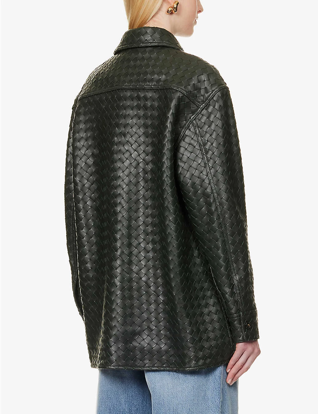 Bottega Veneta Intrecciato Dipped-hem Leather Shirt 4 Bottega Veneta Intrecciato Dipped-hem Leather Shirt - Image 4