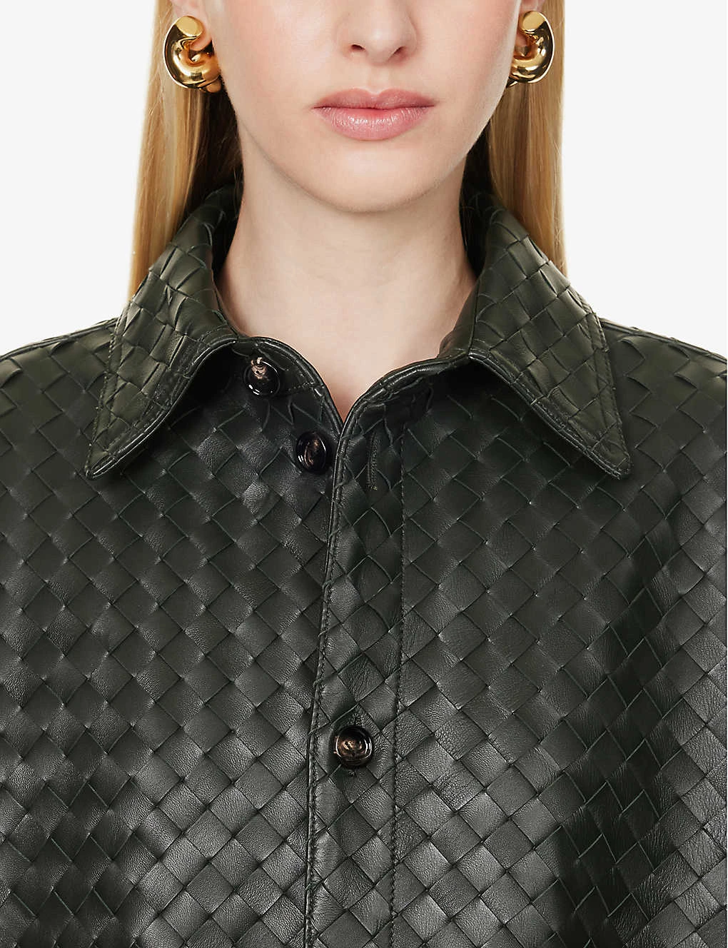 Bottega Veneta Intrecciato Dipped-hem Leather Shirt 5 Bottega Veneta Intrecciato Dipped-hem Leather Shirt - Image 5