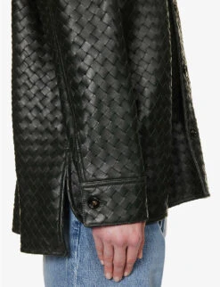 Bottega Veneta Intrecciato Dipped-hem Leather Shirt 11 Bottega Veneta Intrecciato Dipped-hem Leather Shirt -Whistles Closet Shop R04159965 DARKGREEN ALT05