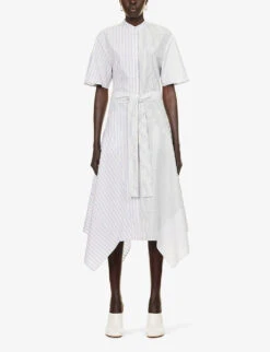 STELLA MCCARTNEY Striped Asymmetric-hem Cotton-poplin Midi Dress 8 STELLA MCCARTNEY Striped Asymmetric-hem Cotton-poplin Midi Dress -Whistles Closet Shop R04160782 MULTICOLOR8485 ALT02