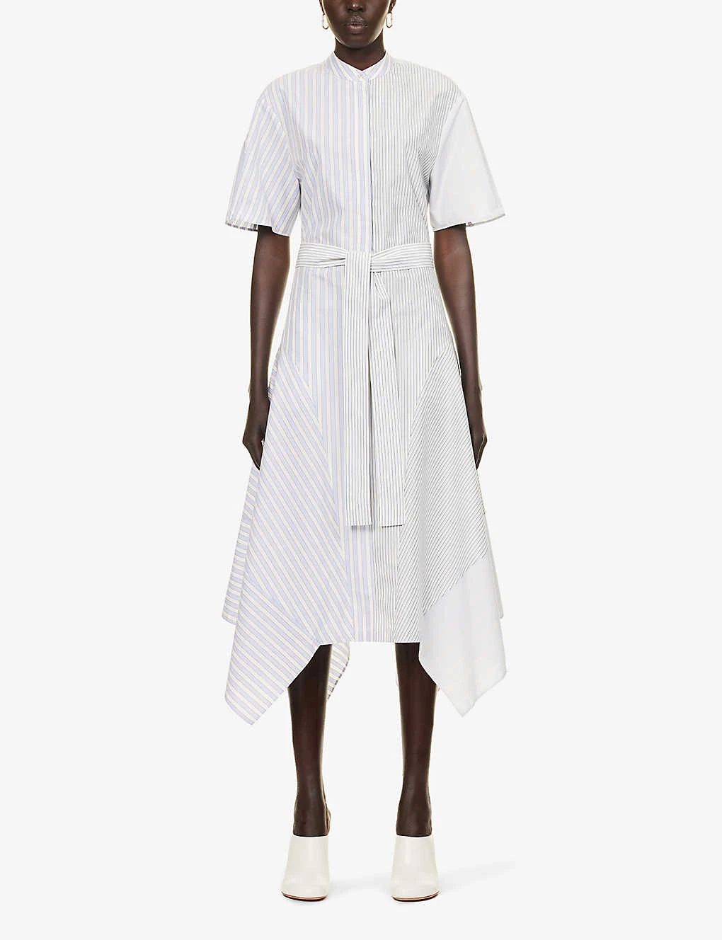 STELLA MCCARTNEY Striped Asymmetric-hem Cotton-poplin Midi Dress 3 STELLA MCCARTNEY Striped Asymmetric-hem Cotton-poplin Midi Dress - Image 3