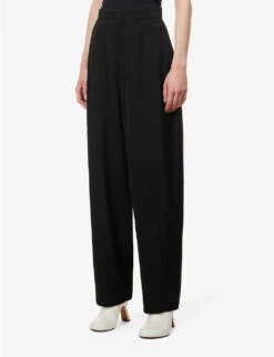 STELLA MCCARTNEY Wide Tapered-leg Mid-rise Regular-fit Stretch-wool Trousers -Whistles Closet Shop R04160787 BLACK ALT02
