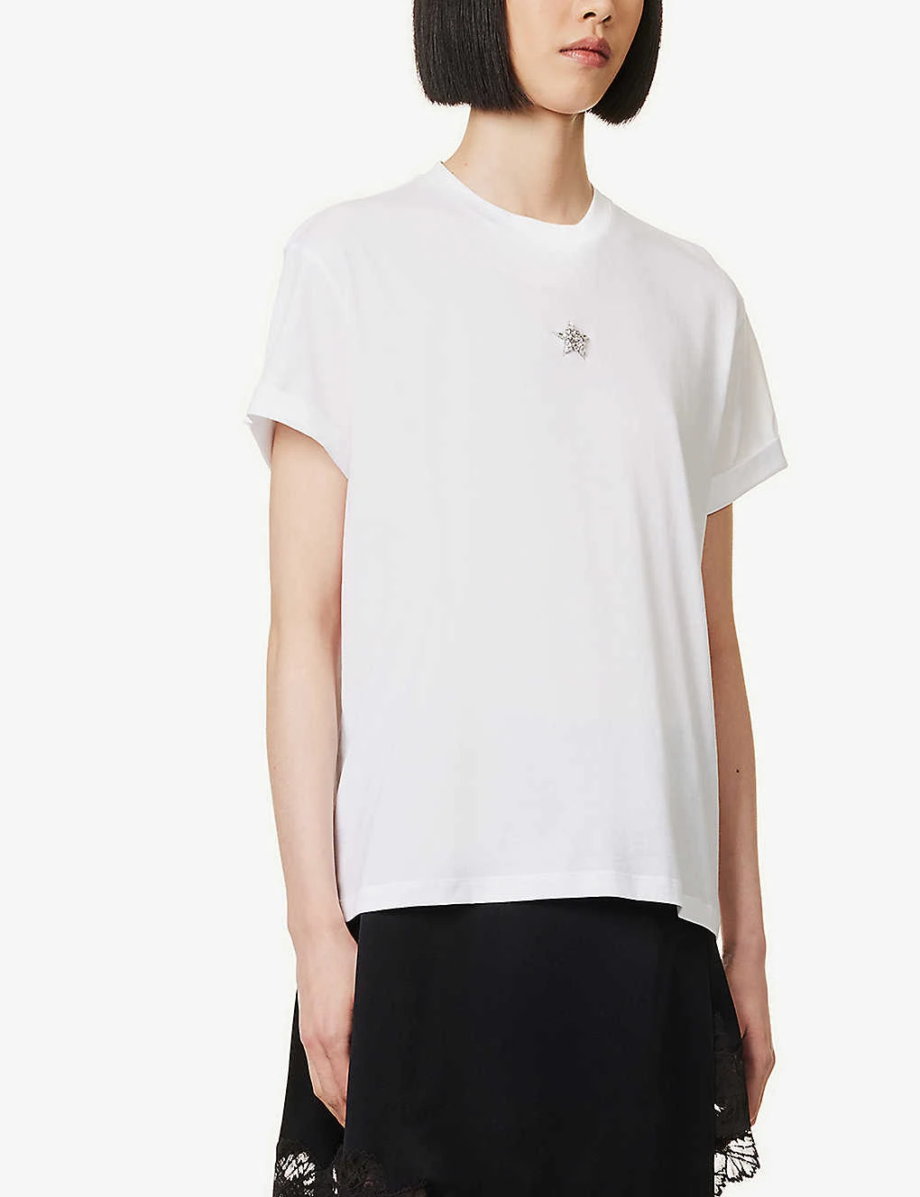 STELLA MCCARTNEY Star-embroidered Folded-hem Cotton-jersey T-shirt 3 STELLA MCCARTNEY Star-embroidered Folded-hem Cotton-jersey T-shirt - Image 3