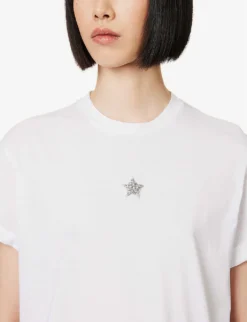 STELLA MCCARTNEY Star-embroidered Folded-hem Cotton-jersey T-shirt 10 STELLA MCCARTNEY Star-embroidered Folded-hem Cotton-jersey T-shirt -Whistles Closet Shop R04160808 PUREWHITE ALT04