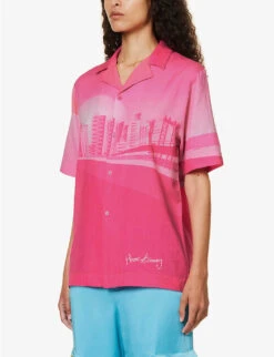 The Rose Tint Shirt Graphic-print Regular-fit Cotton And Linen-blend Shirt -Whistles Closet Shop R04161068 AZALEA ALT02