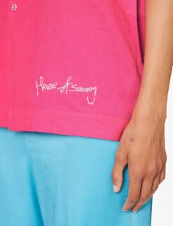 The Rose Tint Shirt Graphic-print Regular-fit Cotton And Linen-blend Shirt -Whistles Closet Shop R04161068 AZALEA ALT05