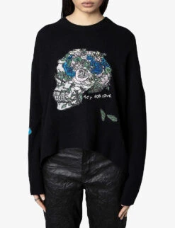 Zadig & Voltaire Markus Floral-embroidered Cashmere Jumper -Whistles Closet Shop R04161338 NOIR ALT02