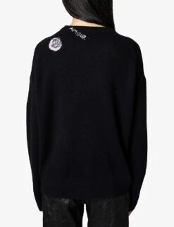 Zadig & Voltaire Markus Floral-embroidered Cashmere Jumper -Whistles Closet Shop R04161338 NOIR ALT03