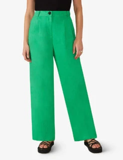 Straight-leg Mid-rise Linen Trousers 6 Straight-leg Mid-rise Linen Trousers -Whistles Closet Shop R04161733 GREEN ALT02