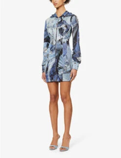MOSCHINO Denim-patchwork Hooded Stretch-mesh Mini Dress -Whistles Closet Shop R04162973 FANTASYPRINT ALT02