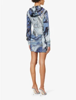 MOSCHINO Denim-patchwork Hooded Stretch-mesh Mini Dress -Whistles Closet Shop R04162973 FANTASYPRINT ALT03