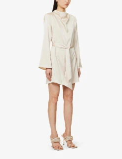 Jayda Tie-waist Woven Mini Dress -Whistles Closet Shop R04164473 OYSTER ALT02