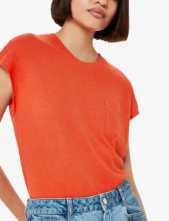 Whistles Ember Patch Pocket Linen And Cotton T-shirt -Whistles Closet Shop R04165061 RED ALT02