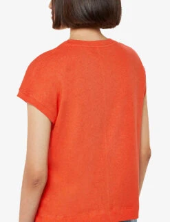 Whistles Ember Patch Pocket Linen And Cotton T-shirt -Whistles Closet Shop R04165061 RED ALT03