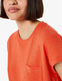 Whistles Ember Patch Pocket Linen And Cotton T-shirt -Whistles Closet Shop R04165061 RED ALT04