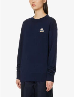 Brand-appliqué Ribbed-trim Wool-knit Jumper 7 Brand-appliqué Ribbed-trim Wool-knit Jumper -Whistles Closet Shop R04166216 NAVY ALT02