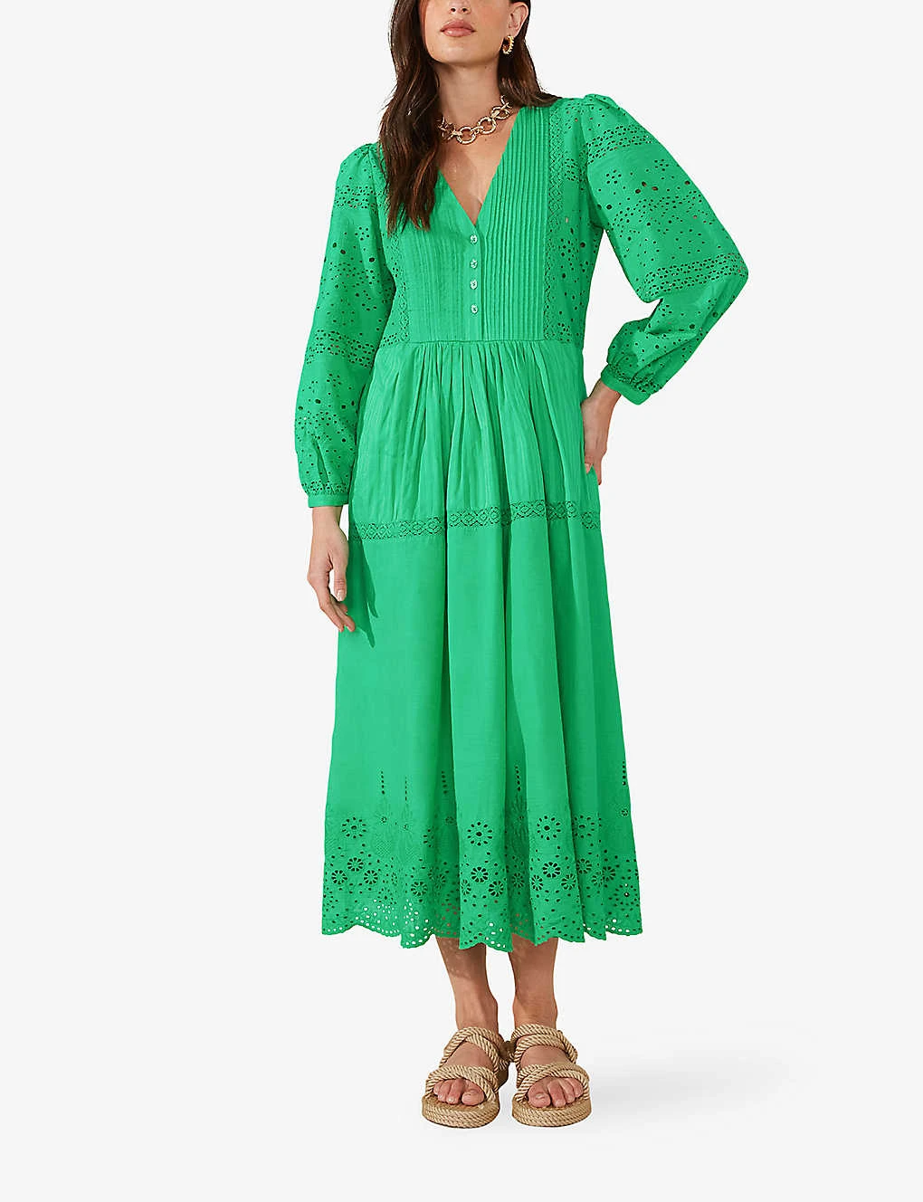 Broderie-anglaise Cotton Midi Dress 2 Broderie-anglaise Cotton Midi Dress - Image 2
