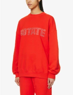 Crystal-embellished Logo-print Organic-cotton Sweatshirt 7 Crystal-embellished Logo-print Organic-cotton Sweatshirt -Whistles Closet Shop R04166489 FIERYRED ALT02