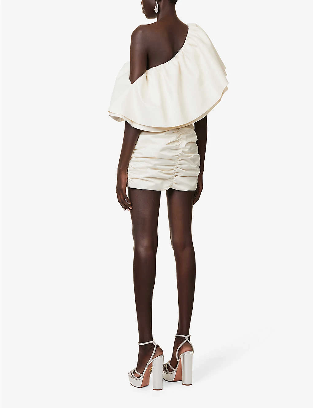 ROTATE Birger Christensen Ruched Asymmetric-neckline Recycled-polyester Mini Dress 4 ROTATE Birger Christensen Ruched Asymmetric-neckline Recycled-polyester Mini Dress - Image 4