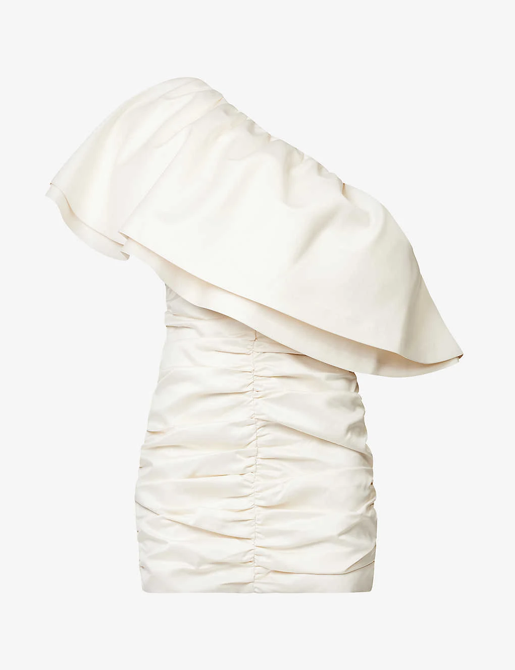 ROTATE Birger Christensen Ruched Asymmetric-neckline Recycled-polyester Mini Dress 1 ROTATE Birger Christensen Ruched Asymmetric-neckline Recycled-polyester Mini Dress