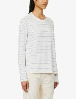 Rag & Bone Stripe Split-hem Knit Jumper -Whistles Closet Shop R04166660 BLUEWHT ALT02