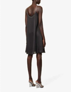 Paco Rabanne Chain-embellished Scoop-neck Satin Mini Dress -Whistles Closet Shop R04167976 BLACK ALT03