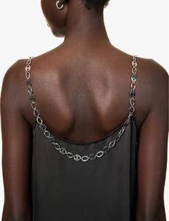 Paco Rabanne Chain-embellished Scoop-neck Satin Mini Dress -Whistles Closet Shop R04167976 BLACK ALT04