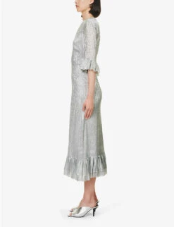 Falconetti Metallic-thread Silk-blend Midi Dress -Whistles Closet Shop R04168129 SILVER ALT02