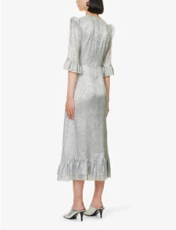 Falconetti Metallic-thread Silk-blend Midi Dress -Whistles Closet Shop R04168129 SILVER ALT03