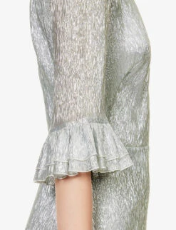 Falconetti Metallic-thread Silk-blend Midi Dress -Whistles Closet Shop R04168129 SILVER ALT04